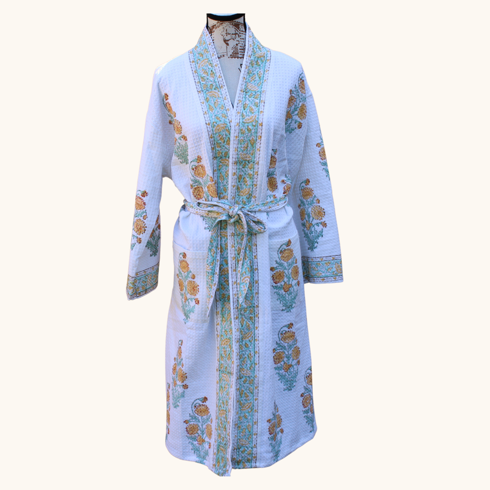 long cotton kimono dressing gown Tropical Print Cotton Bathrobe  Long Kimono Dressing Gown XXL / Aqua