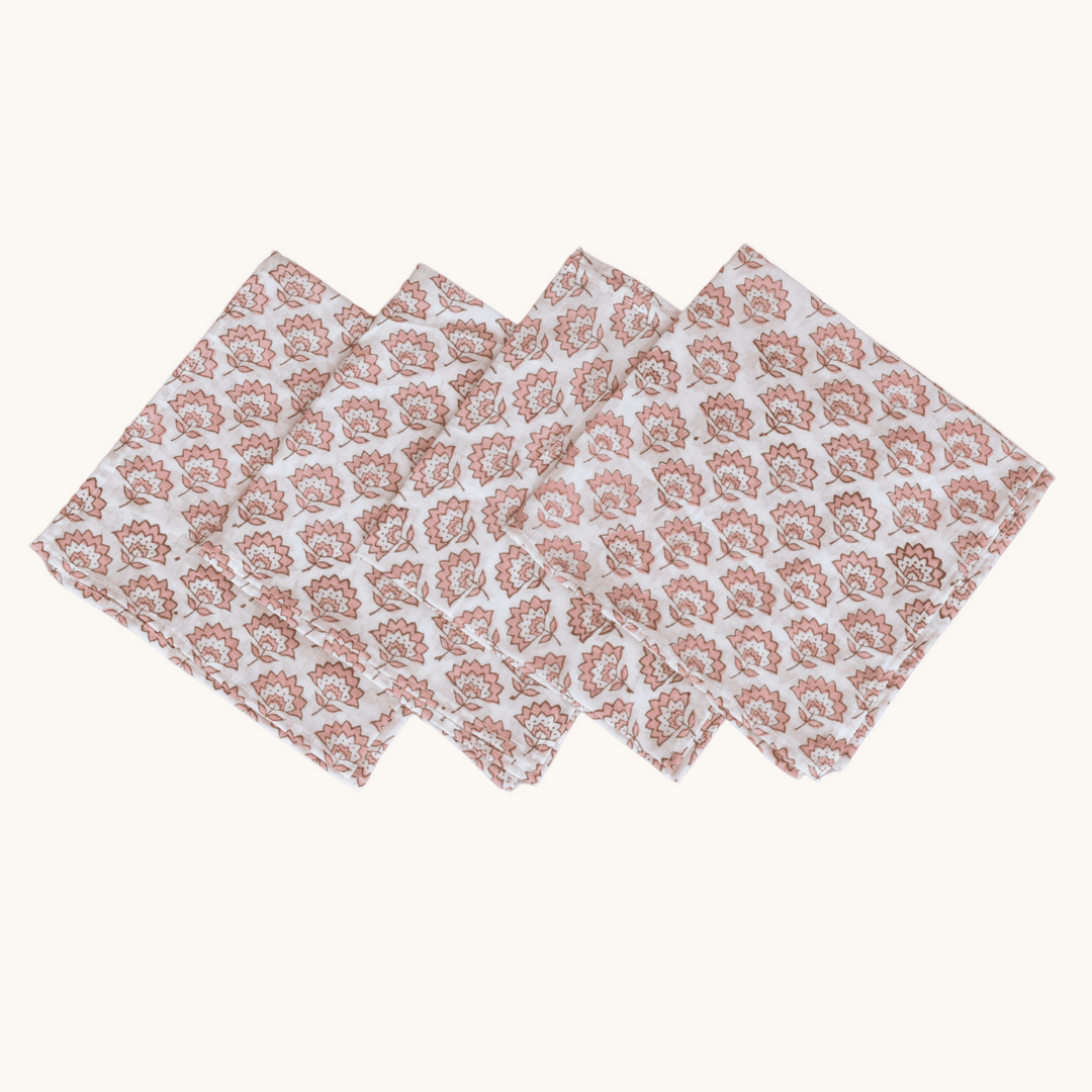 Set of four Coral Bloom - Cotton Table Napkin Set