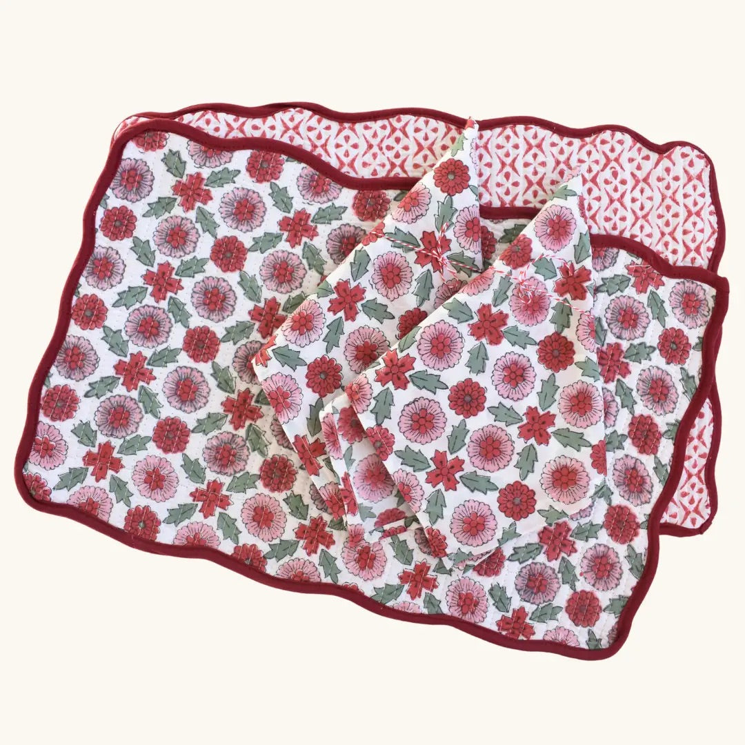 Berry Bloom - Quilted Cotton Placemats (Set of 4)
