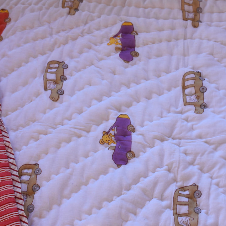 Soft Muslin Cotton Reversible Baby Quilt - Cars