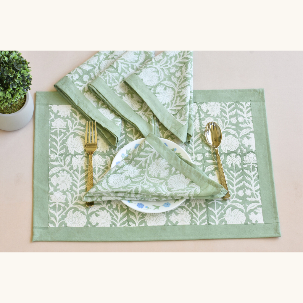 Green Bloom - Canvas Cotton Placemats (Set of 4)