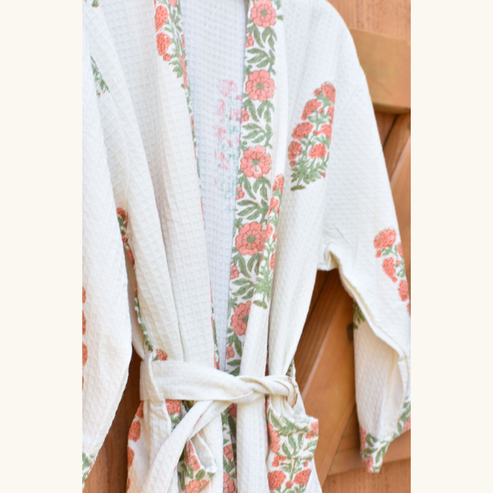 Coral Bloom - Waffle Cotton Women Robe