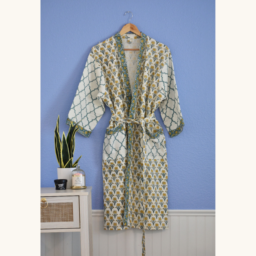Mustard Bloom - Waffle Cotton Women Robe