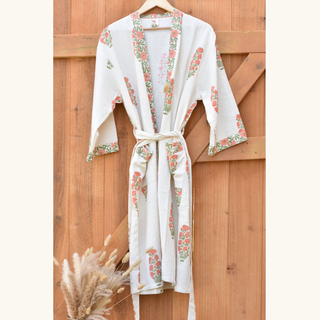 Coral Bloom - Waffle Cotton Women Robe