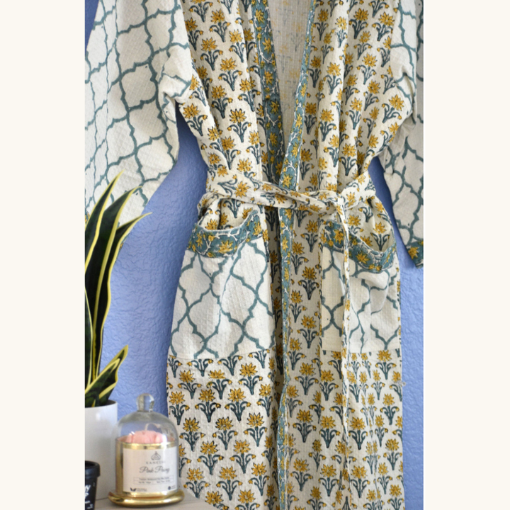 Mustard Bloom - Waffle Cotton Women Robe