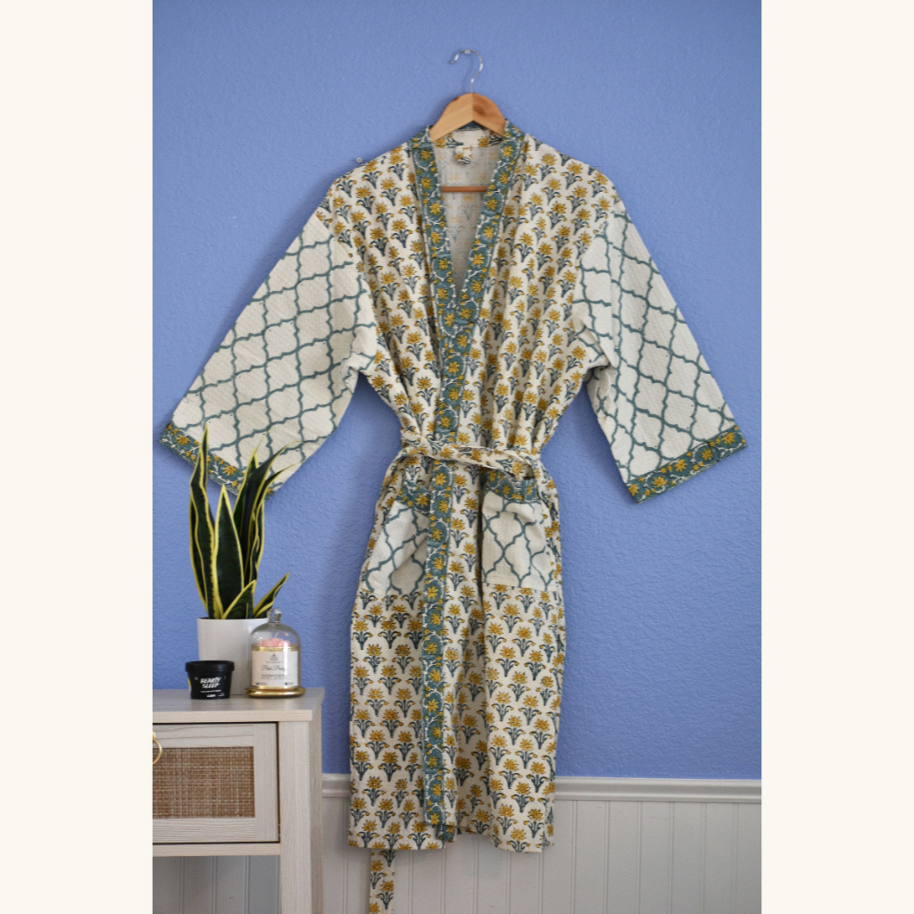 Mustard Bloom - Waffle Cotton Women Robe