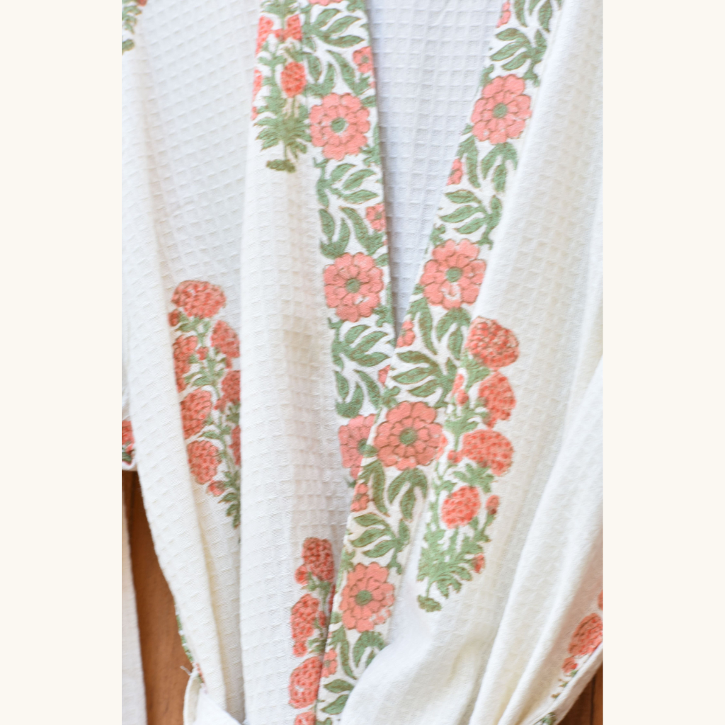 Coral Bloom - Waffle Cotton Women Robe