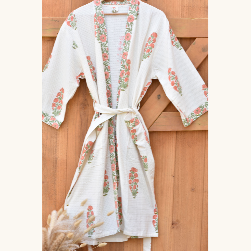 Coral Bloom - Waffle Cotton Women Robe