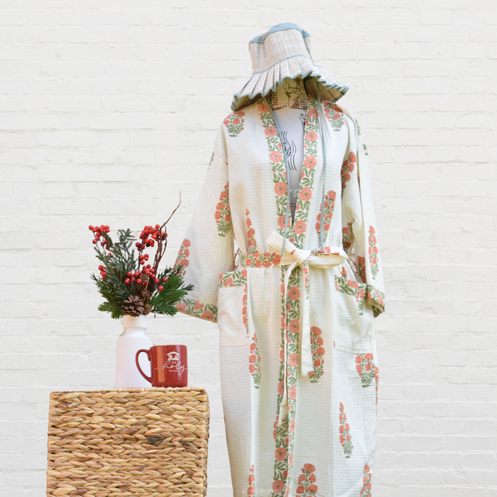 Coral Bloom - Waffle Cotton Women Robe