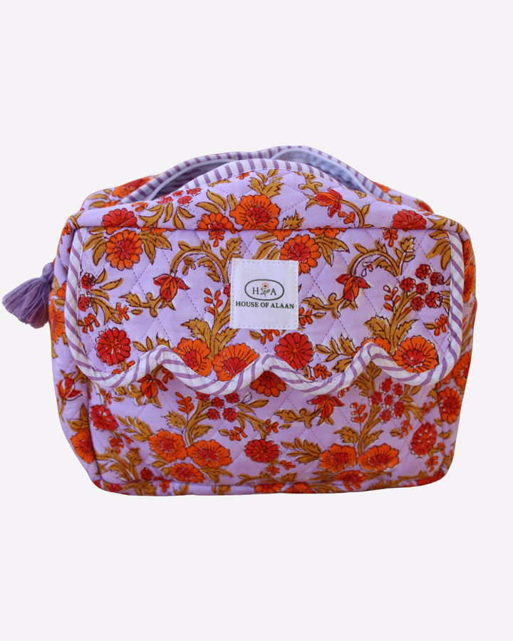 Quilted Cotton Cosmetic / Travel Pouch - Autumn Bloom
