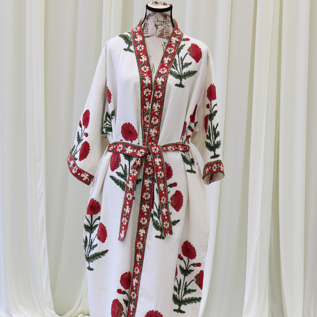 Red Poppy - Waffle Cotton Women Robe