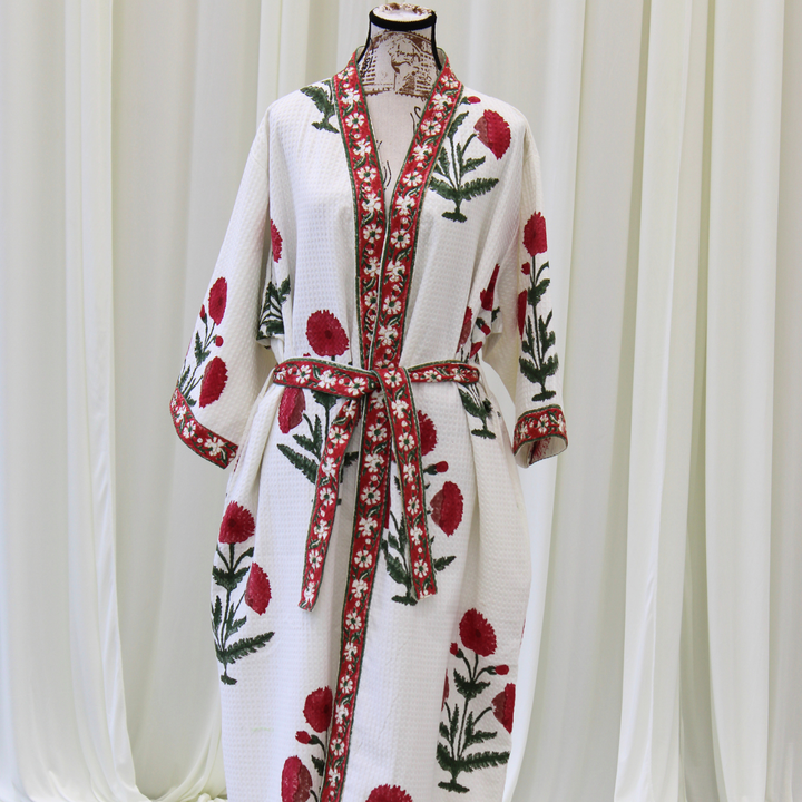 Red Poppy - Waffle Cotton Women Robe