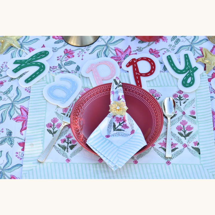 Mistletoe Rose - Handblock Print Cotton Tablecloth