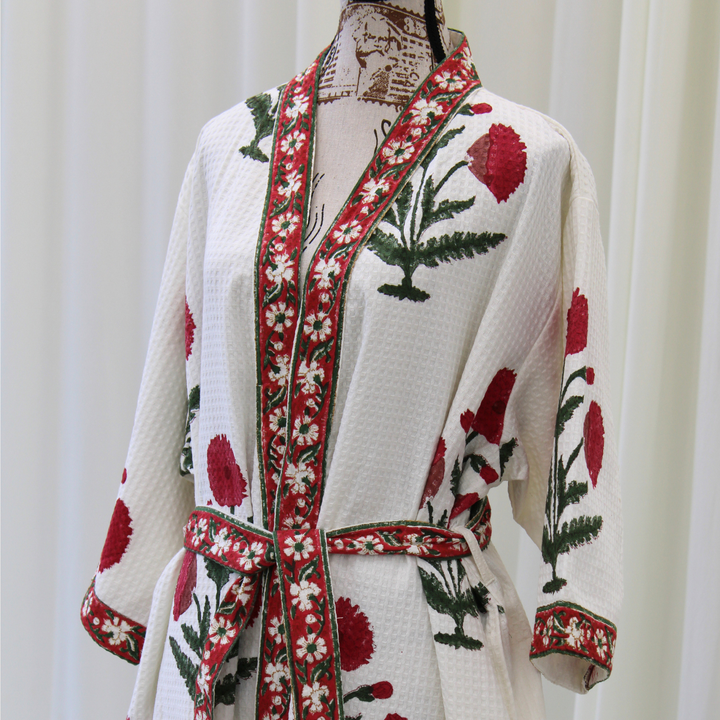 Red Poppy - Waffle Cotton Women Robe