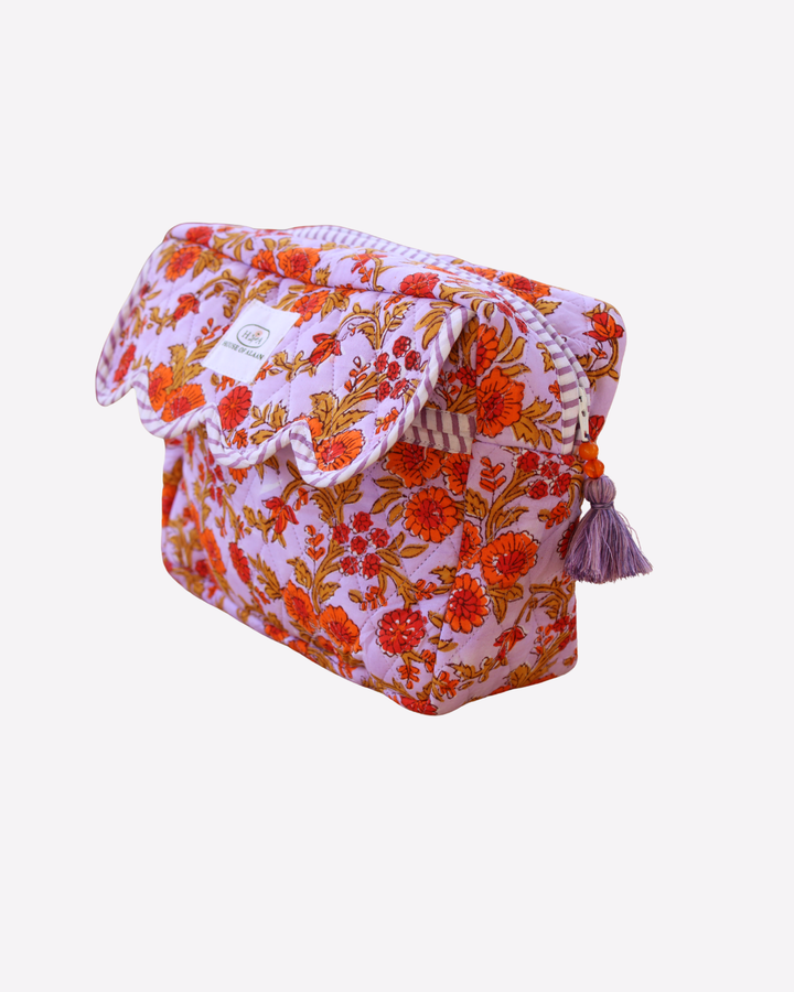 Quilted Cotton Cosmetic / Travel Pouch - Autumn Bloom