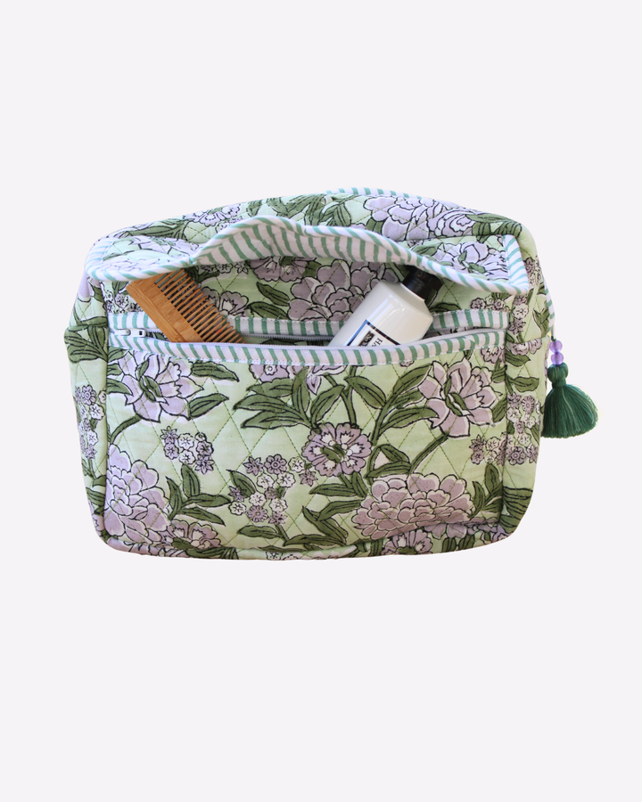 Quilted Cotton Cosmetic / Travel Pouch - Meadow Sage