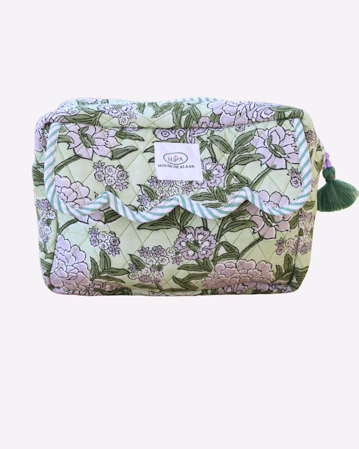 Quilted Cotton Cosmetic / Travel Pouch - Meadow Sage