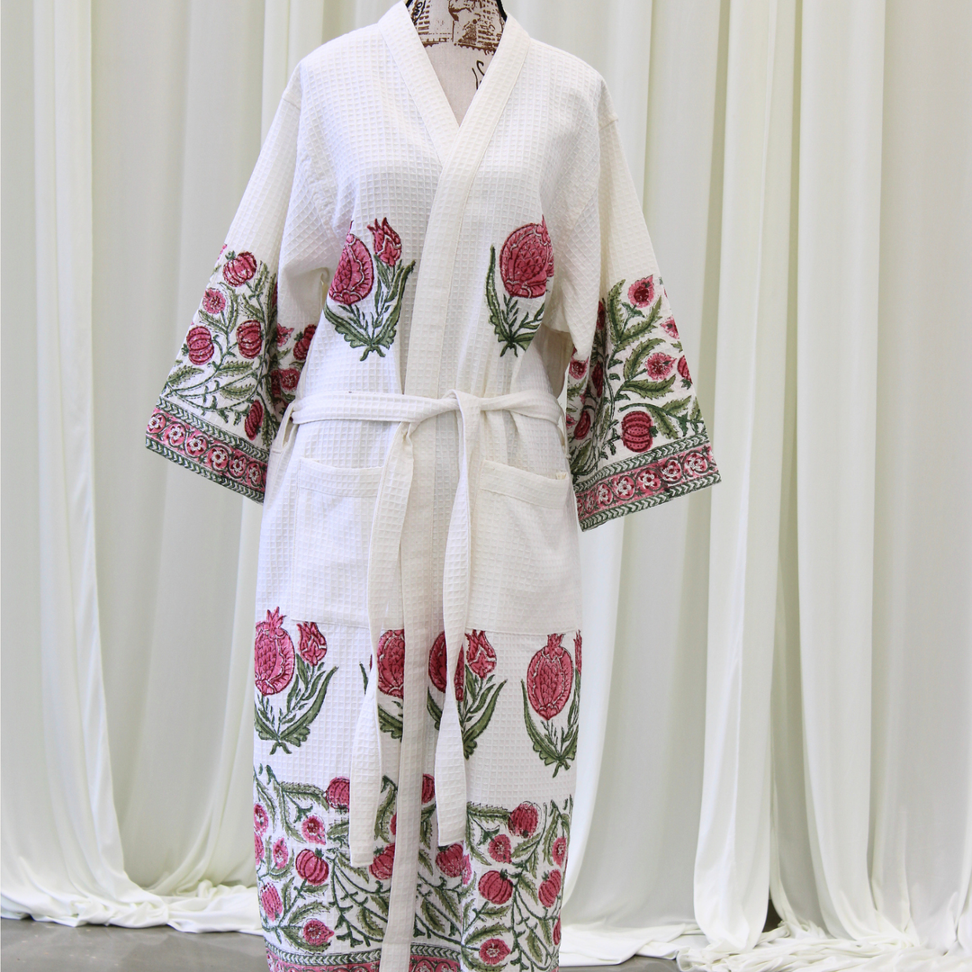 Pomegranate Bloom - Waffle Cotton Women Robe