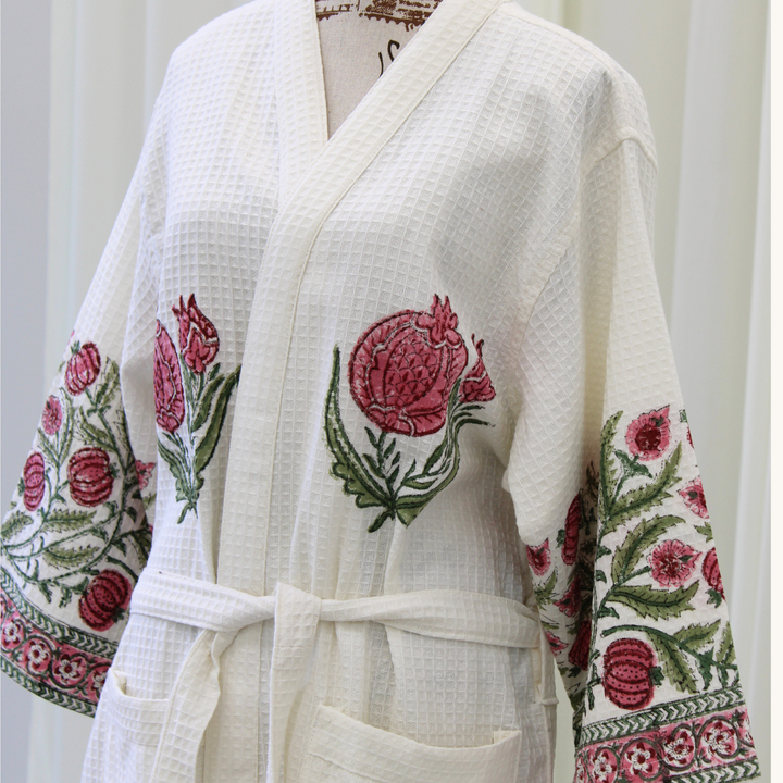 Pomegranate Bloom - Waffle Cotton Women Robe