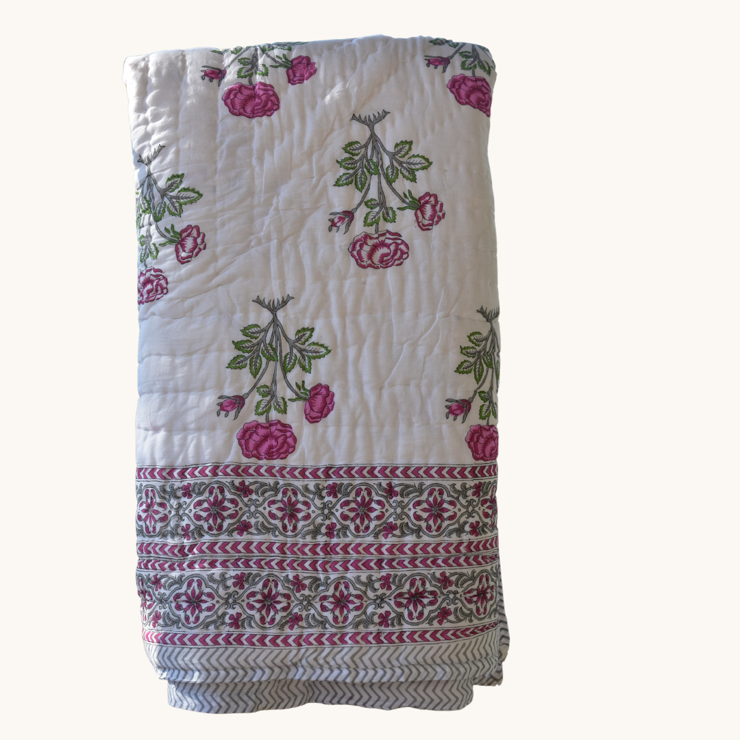 Handcrafted Cotton Reversible Quilt - White