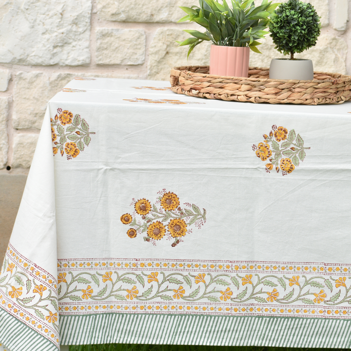 Autumn Sunflower - Handblock Print Cotton Tablecloth
