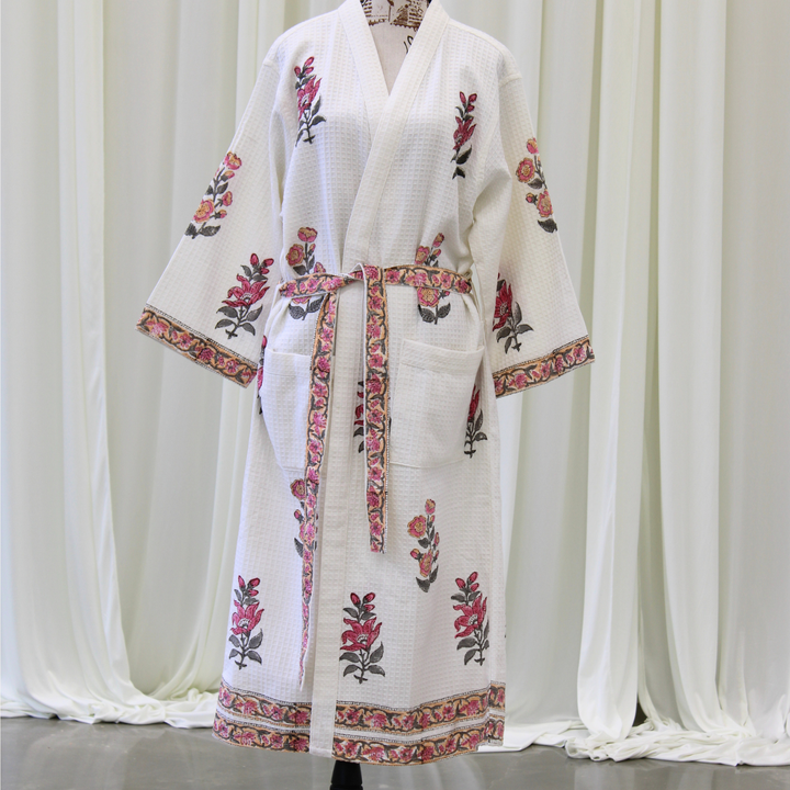 Coral Bloom - Waffle Cotton Women Robe