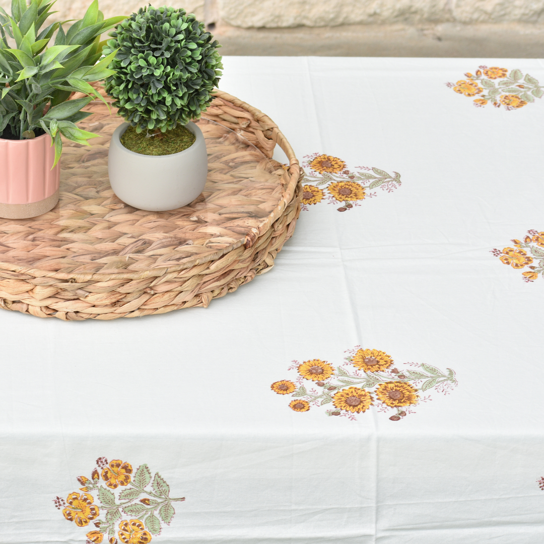 Autumn Sunflower - Handblock Print Cotton Tablecloth