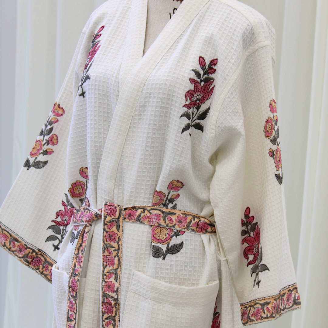 Coral Bloom - Waffle Cotton Women Robe