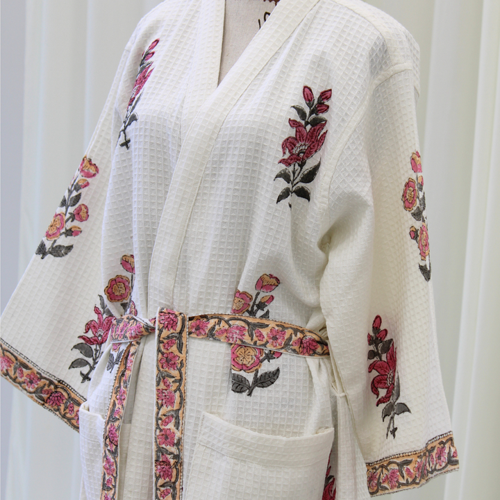 Coral Bloom - Waffle Cotton Women Robe