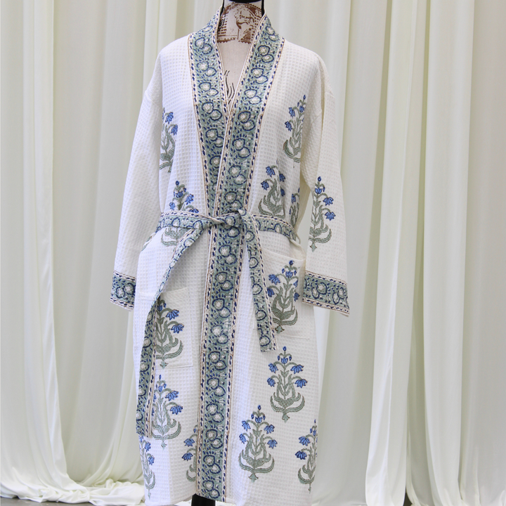 Blue Mughal - Waffle Cotton Women Robe