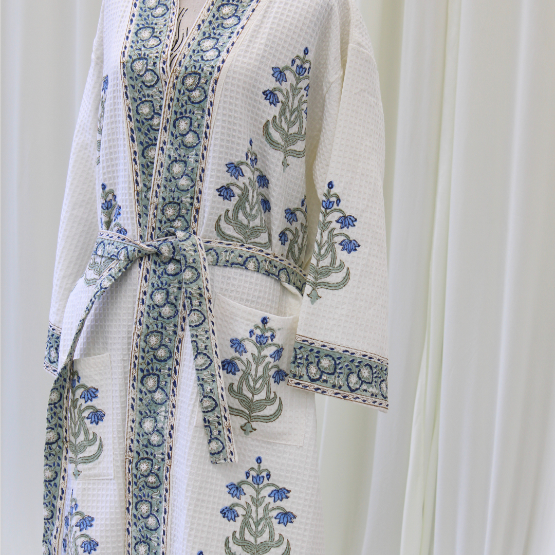 Blue Mughal - Waffle Cotton Women Robe