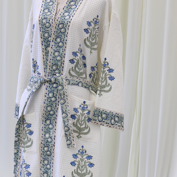 Blue Mughal - Waffle Cotton Women Robe