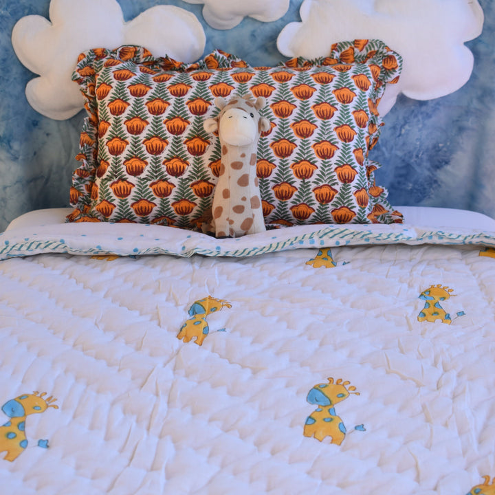 Soft Muslin Cotton Reversible Baby Quilt - Giraffe