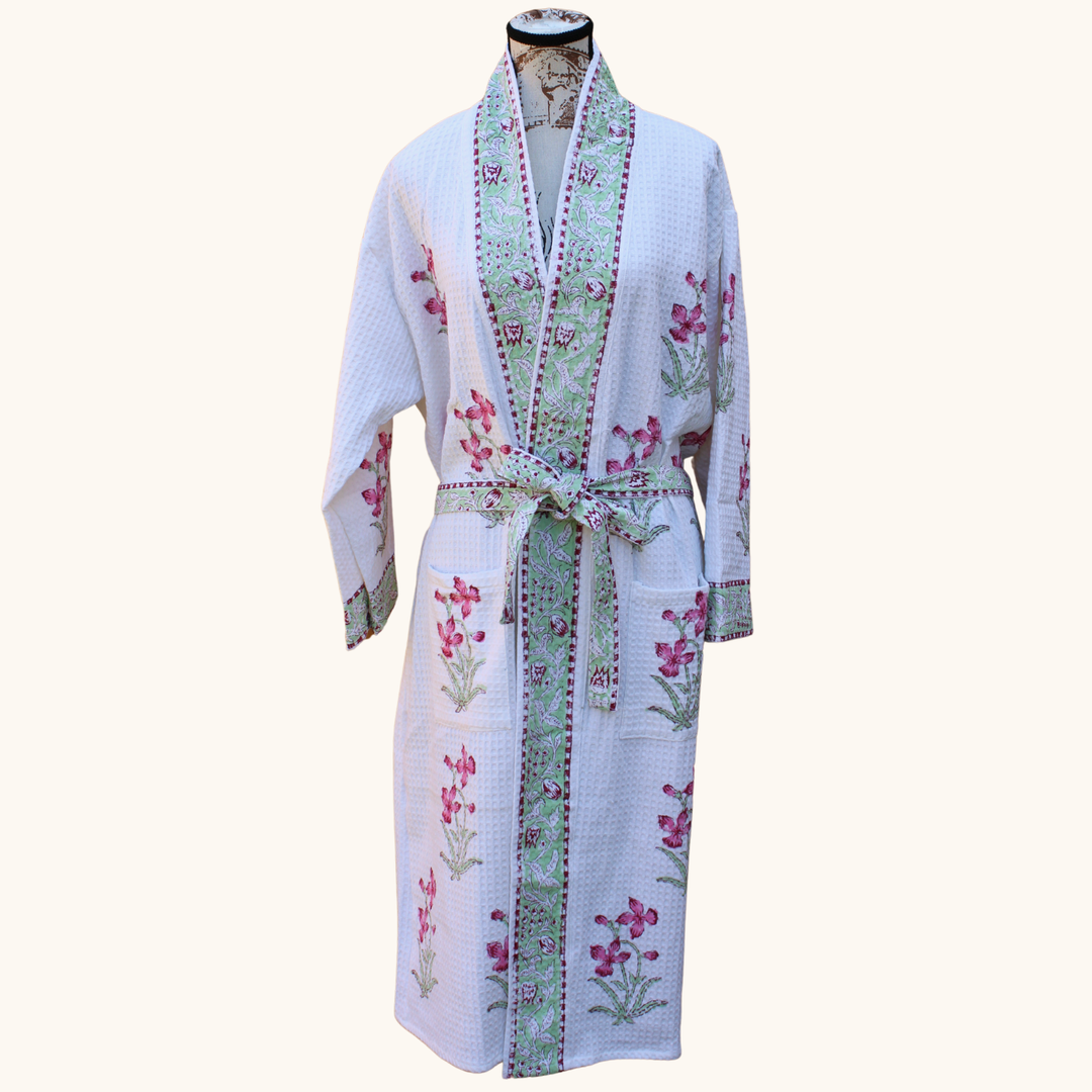 long cotton waffle dressing gown Turkish Cotton Waffle Robe S/M / Sky Waffle