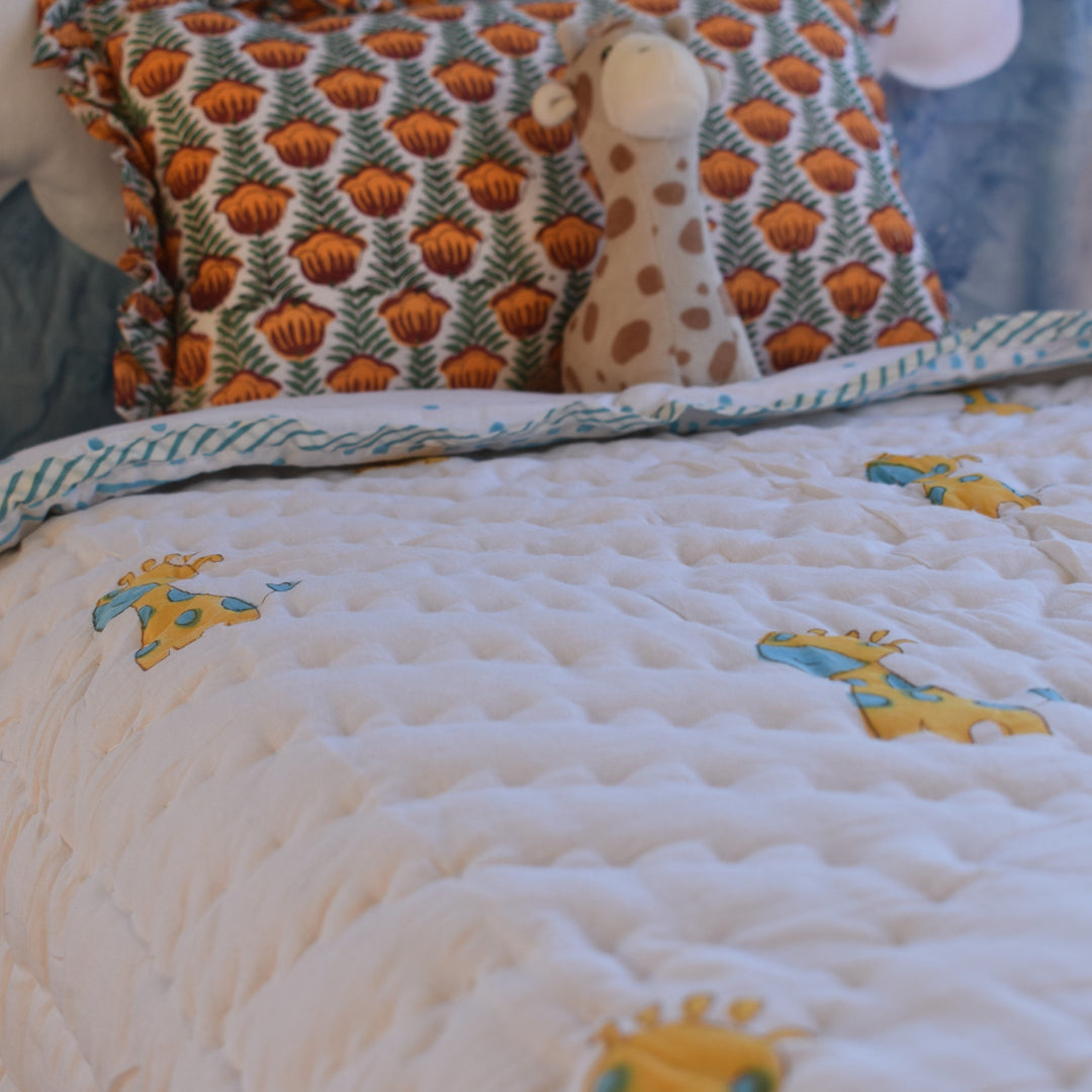 Soft Muslin Cotton Reversible Baby Quilt - Giraffe