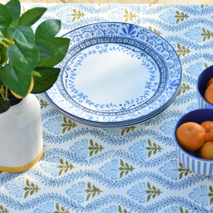 Blue Breeze - Handblock Print Cotton Tablecloth
