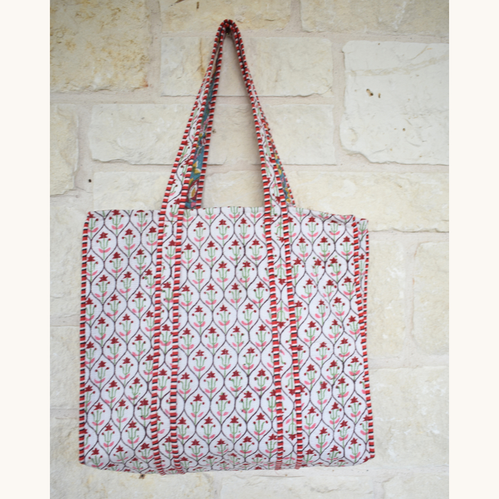 Handcrafted Quilted Tote Bag - White