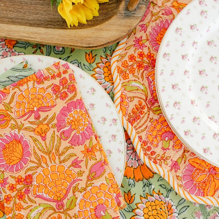 Marigold Orange - Handblock Print Cotton Tablecloth
