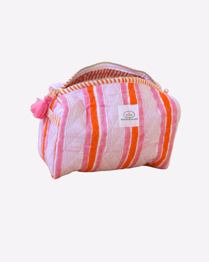 Quilted Cotton Cosmetic / Travel Pouch - Sorbet Stripe