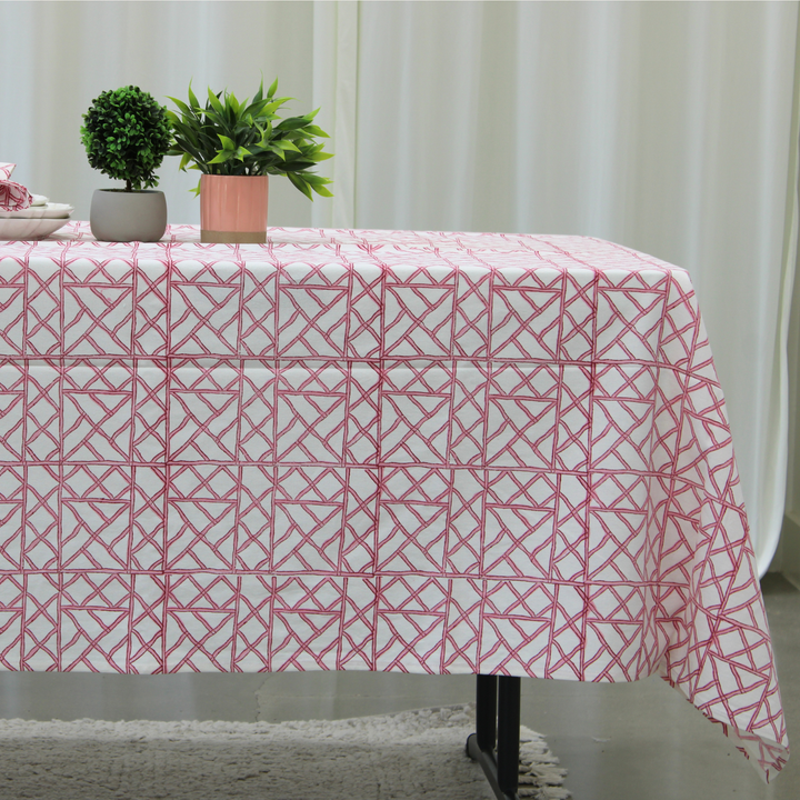 Blush Trellis - Handblock Print Cotton Tablecloth