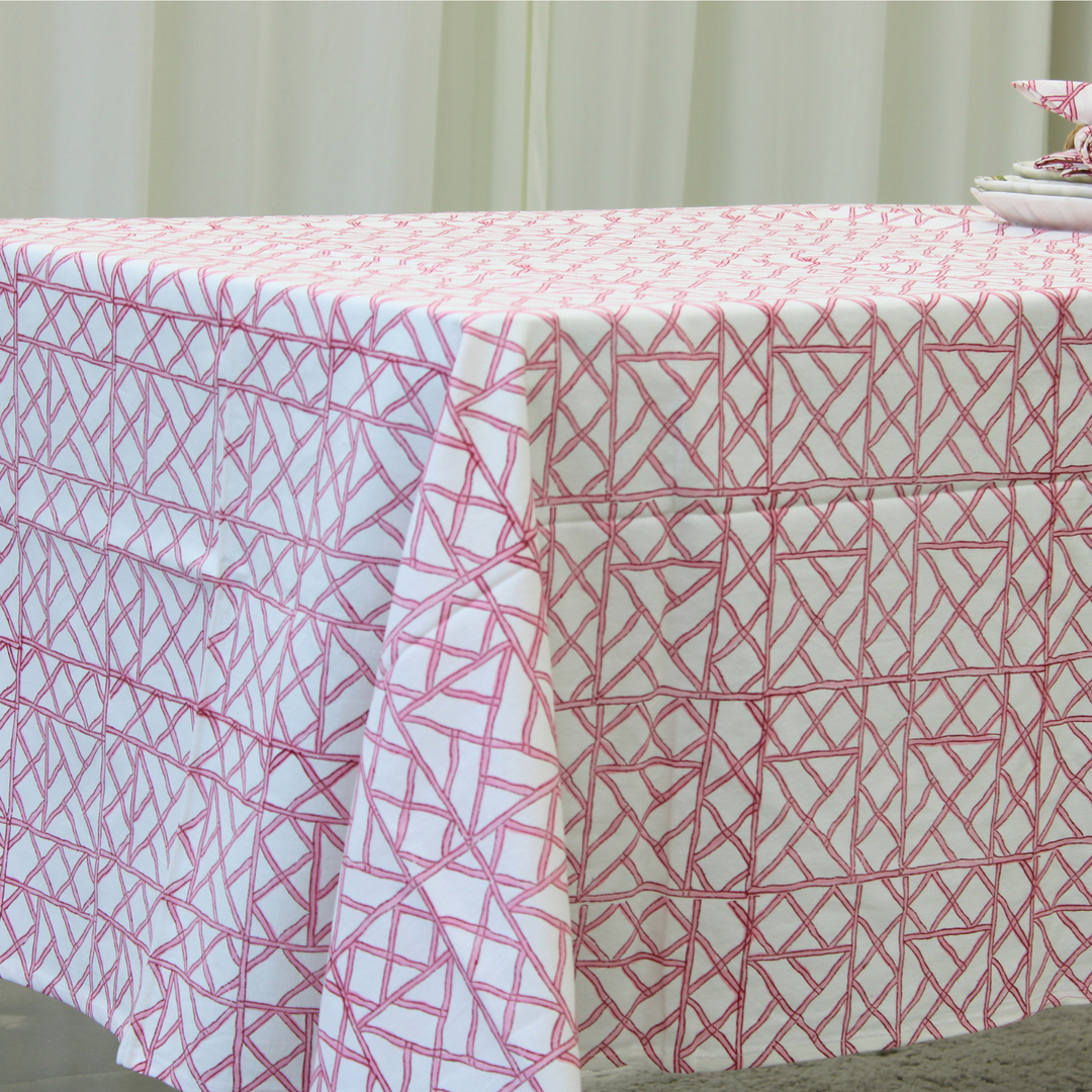 Blush Trellis - Handblock Print Cotton Tablecloth