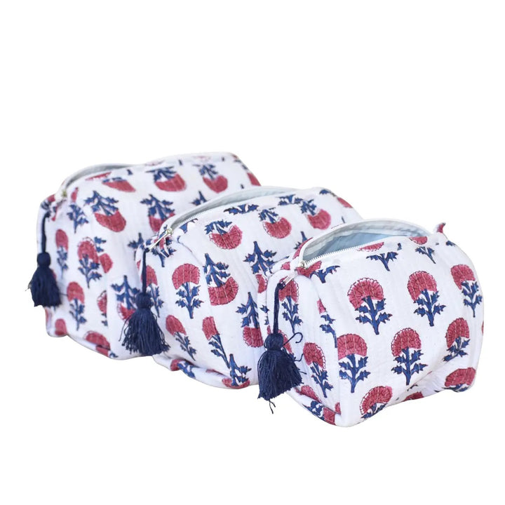 Quilted Makeup or Travel Pouch - Floral (Set of 3)