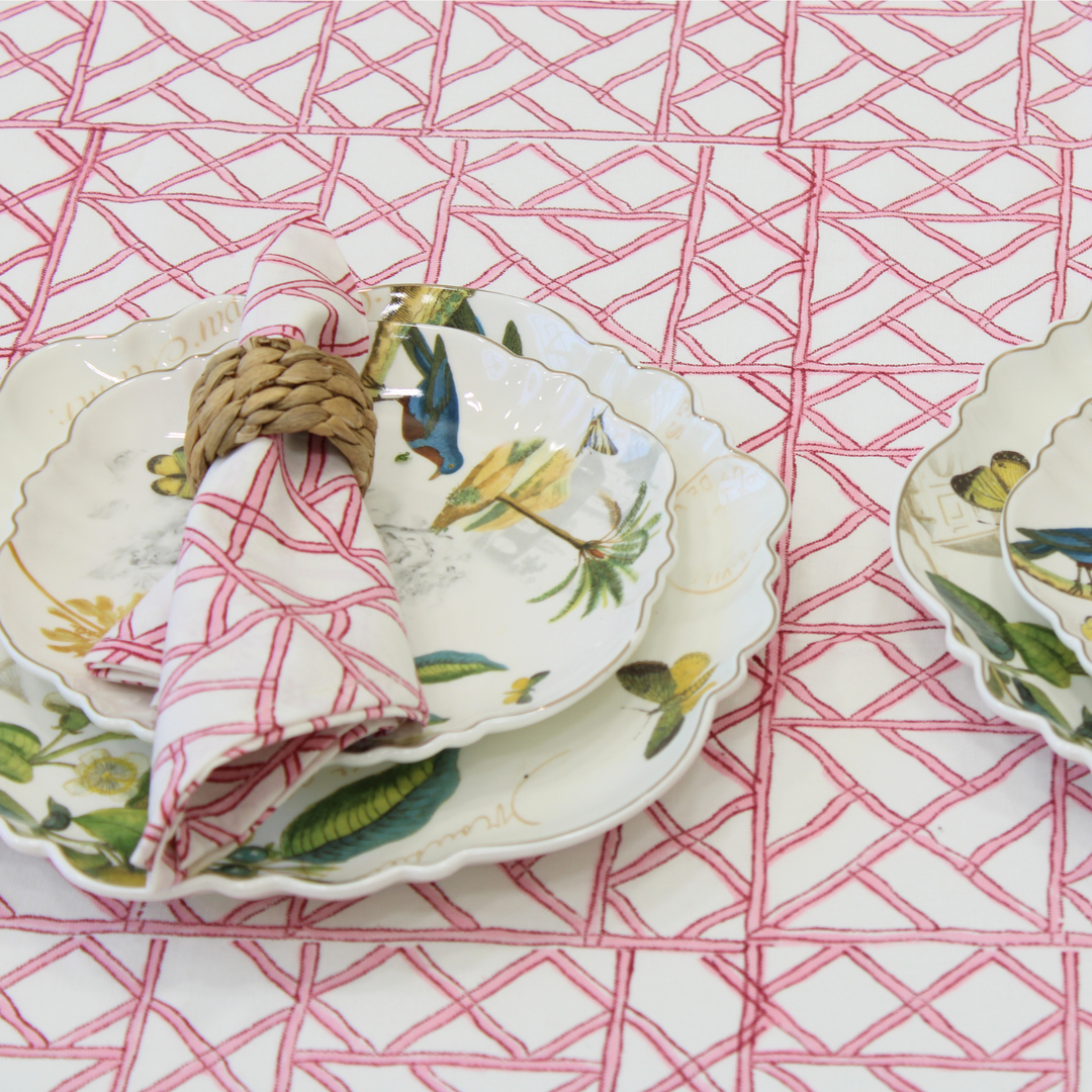 Blush Trellis - Handblock Print Cotton Tablecloth