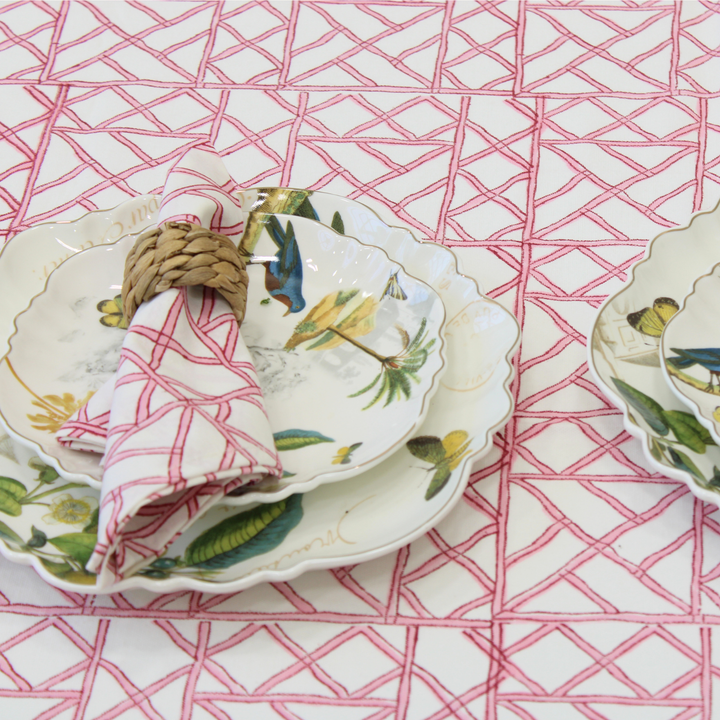 Blush Trellis - Handblock Print Cotton Tablecloth