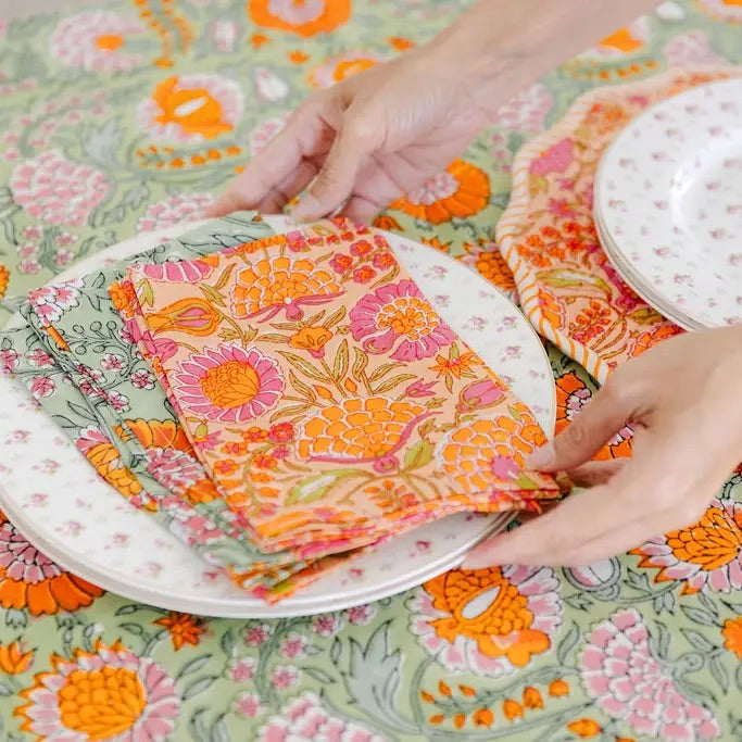 Marigold Orange - Handblock Print Cotton Tablecloth