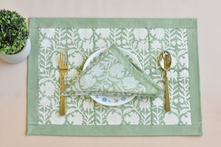 Green Bloom - Canvas Cotton Placemat Set