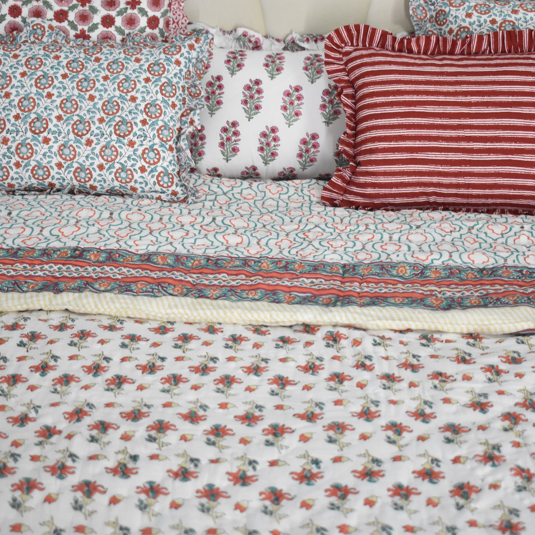 Petal Mosaic - Handblock Print Cotton Quilt