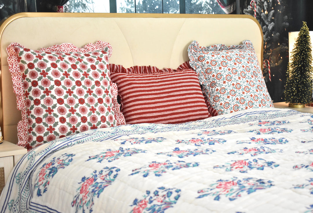 Berry Bloom - Handblock Print Cushion Cover