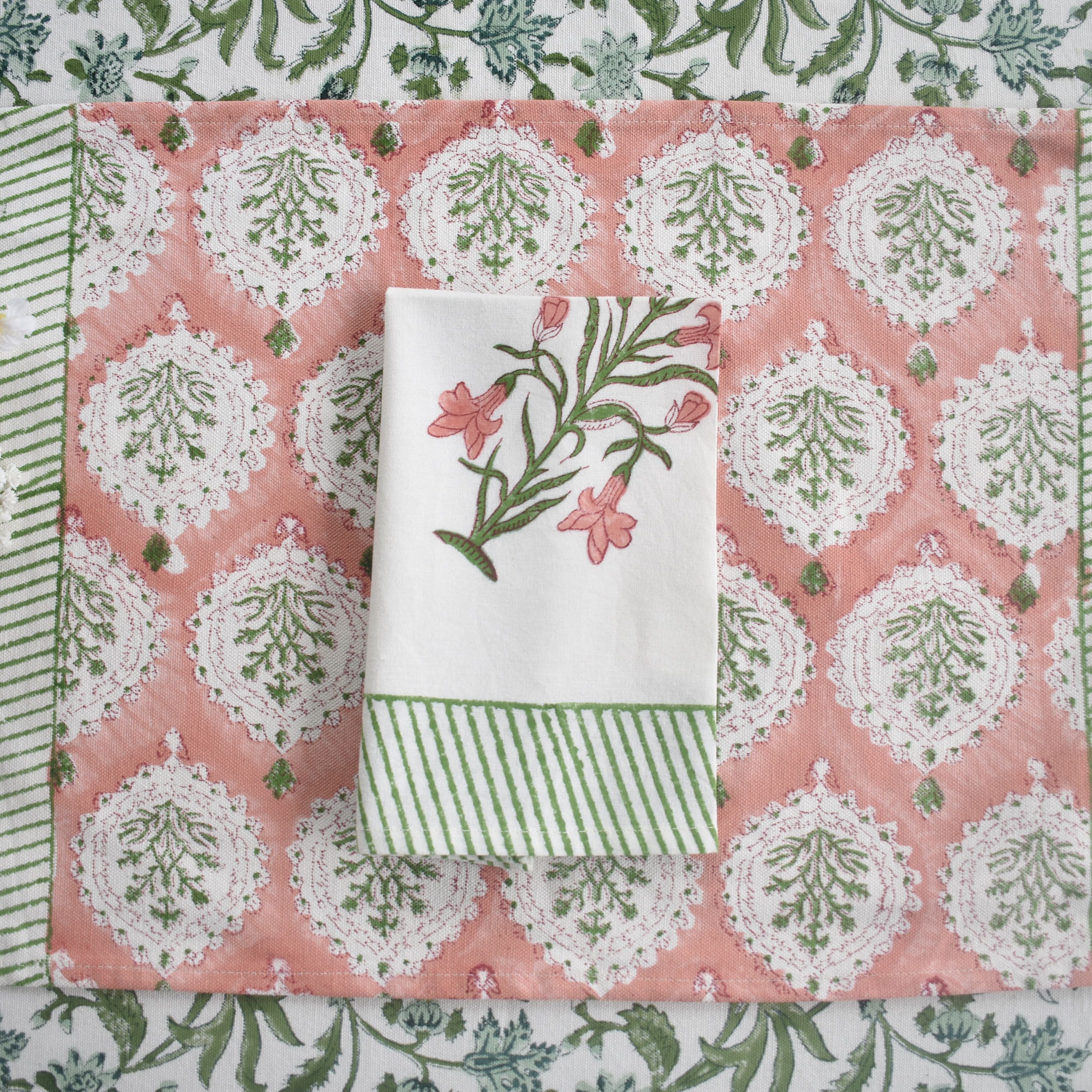 Handcrafted Canvas Placemats – Peach & Green (Set of 6)