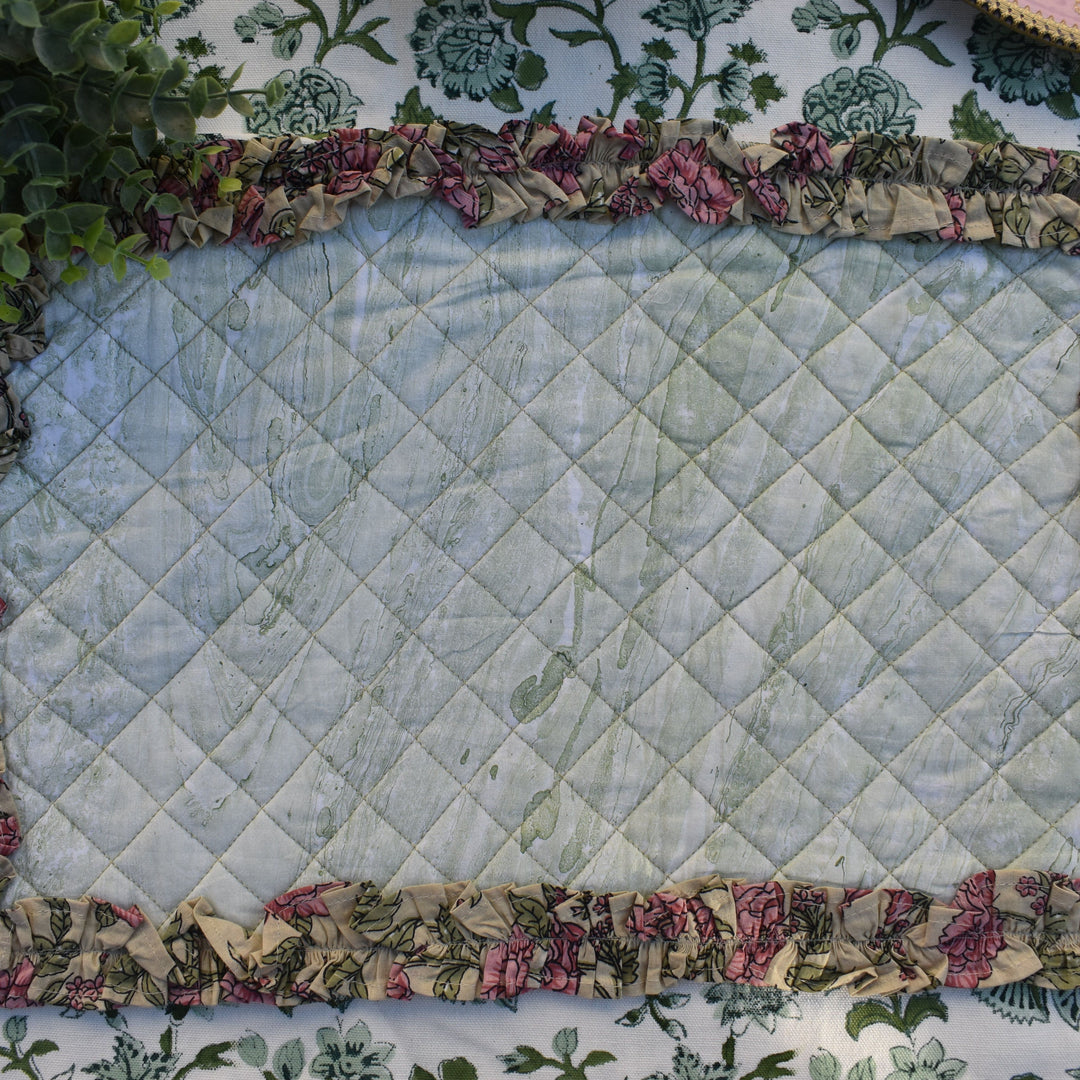 Handcrafted Quilted Cotton Frilled Placemats – Green (Set of 6)